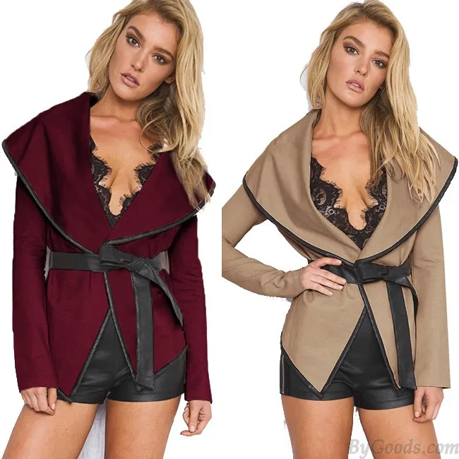 Fashion Sexy Woolen Open Jacket With Belt Women Coat