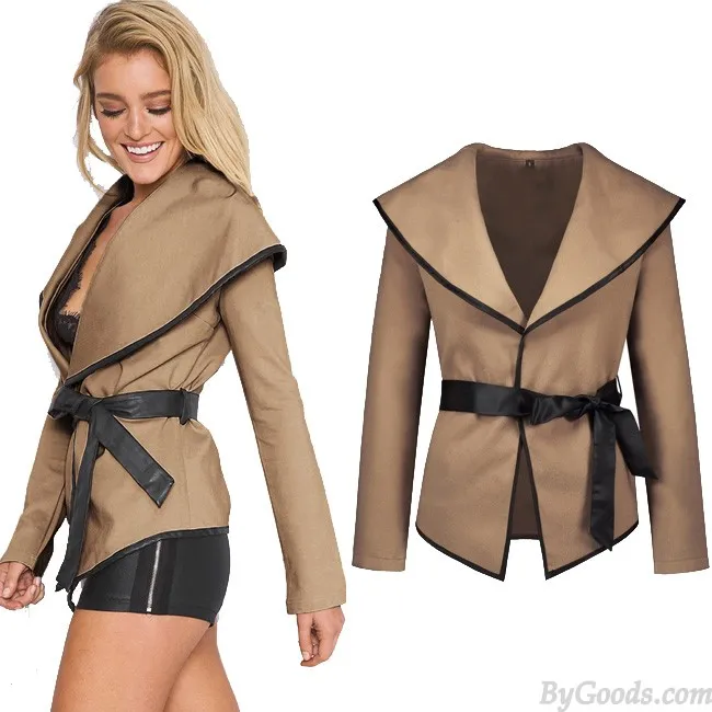 Fashion Sexy Woolen Open Jacket With Belt Women Coat
