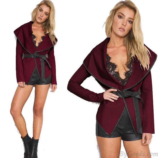 Fashion Sexy Woolen Open Jacket With Belt Women Coat
