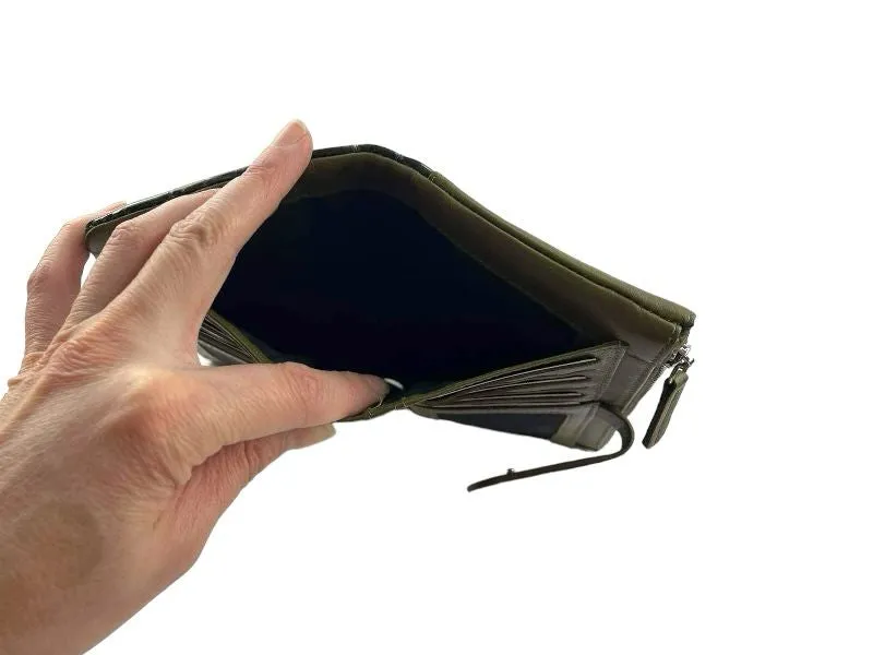 Ferchi | Billetera, cartera y monedero mujer piel legítima verde Laura Grande