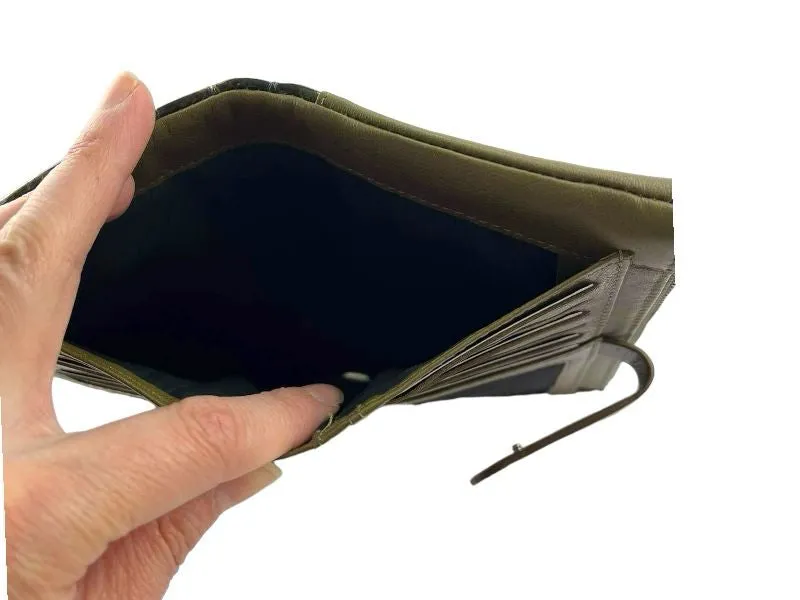 Ferchi | Billetera, cartera y monedero mujer piel legítima verde Laura Grande