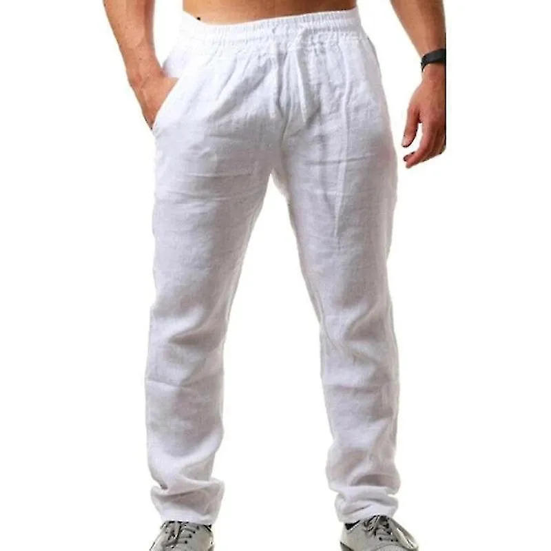 Hombre Verano Harén Algodón Pantalones de Lino Yoga Cordón Pantalones Elásticos Sueltos