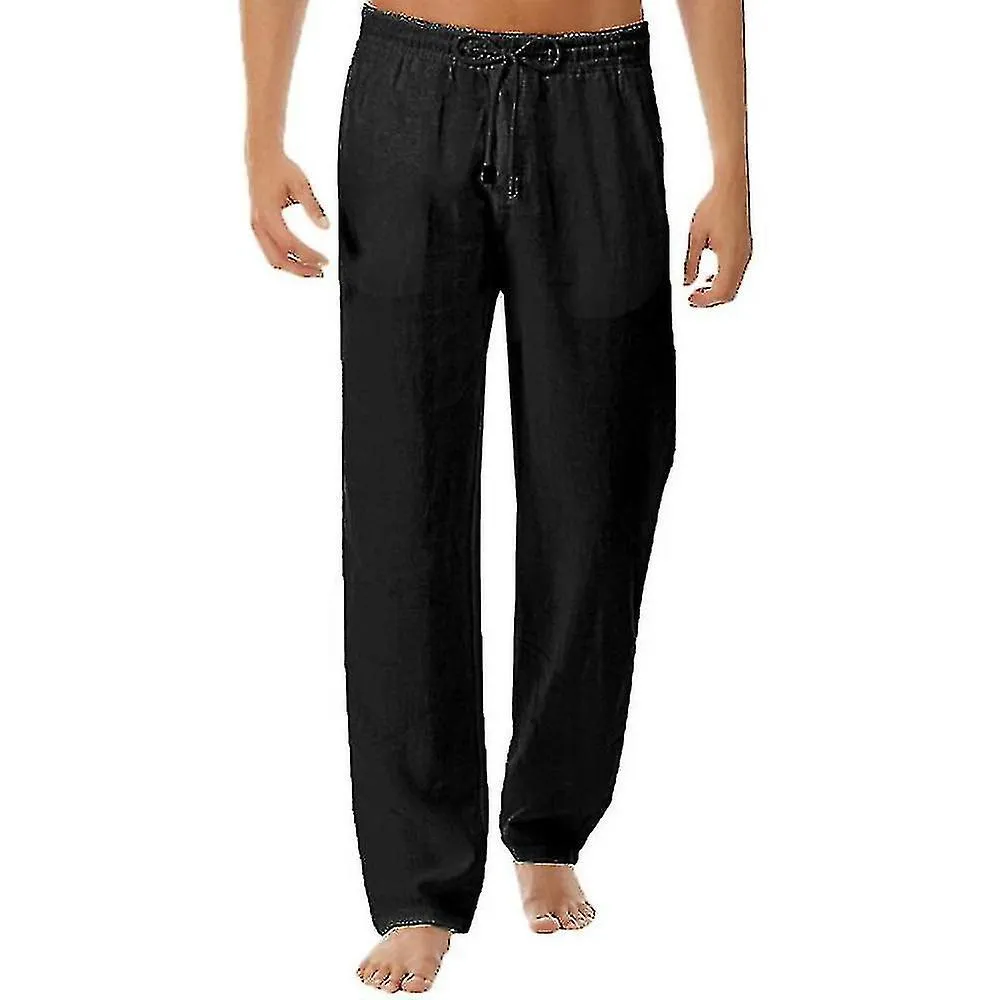 Hombres Algodón Lino Pantalones Elástico Cintura Casual Playa Yoga Pantalones Tw