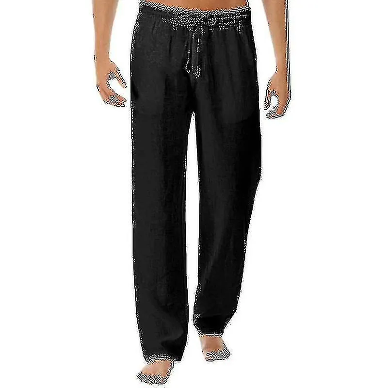 Hombres Algodón Pantalones de lino elástico Cintura Casual Beach Yoga Pantalones