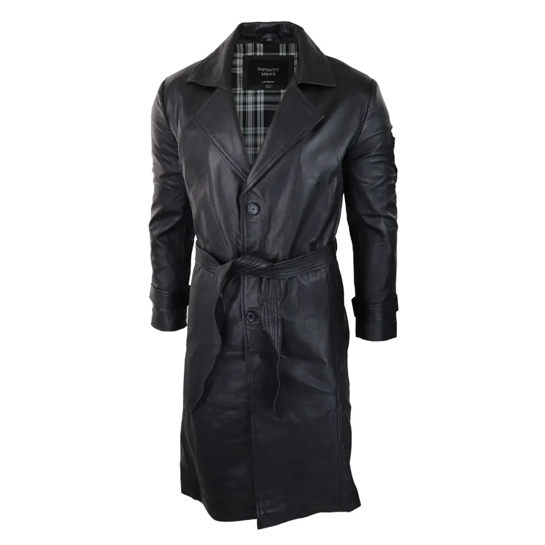 Hombres Negro 3/4 Mac Largo Cuero Clásico Cinturón Punk Chaqueta Abrigo 80s