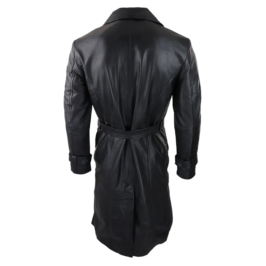 Hombres Negro 3/4 Mac Largo Cuero Clásico Cinturón Punk Chaqueta Abrigo 80s