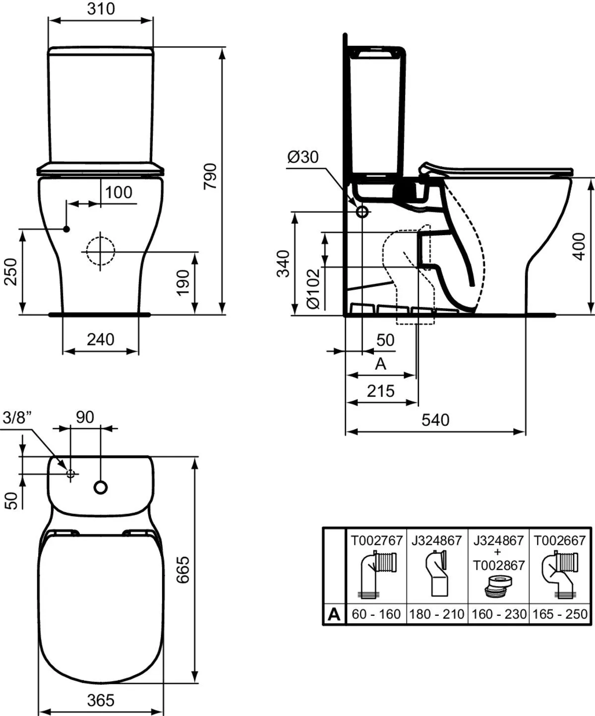 Inodoro Completo a Pared Tanque Bajo Aquablade Tesi Ideal Standard T371701