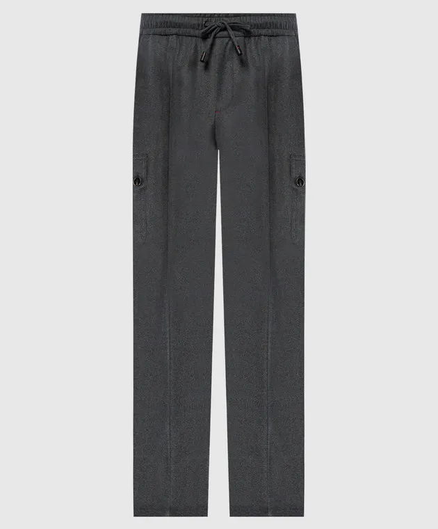 ISAIA Gray melange logo wool cargo pants
