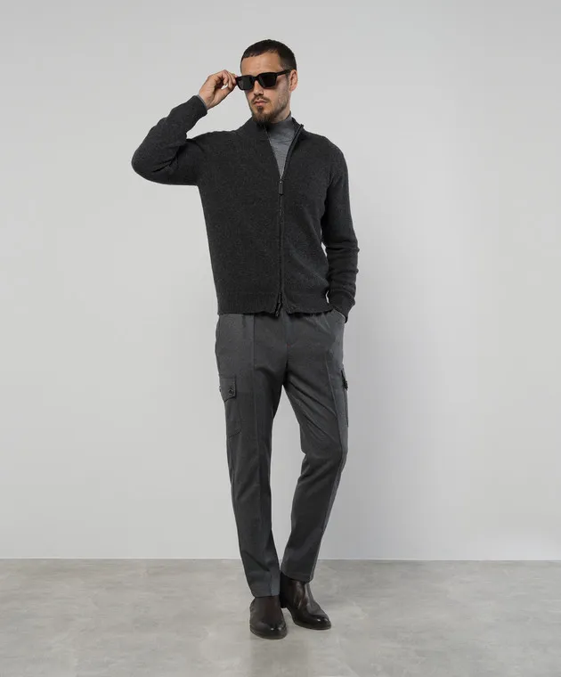 ISAIA Gray melange logo wool cargo pants