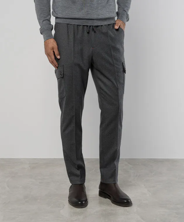ISAIA Gray melange logo wool cargo pants