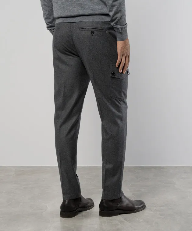 ISAIA Gray melange logo wool cargo pants