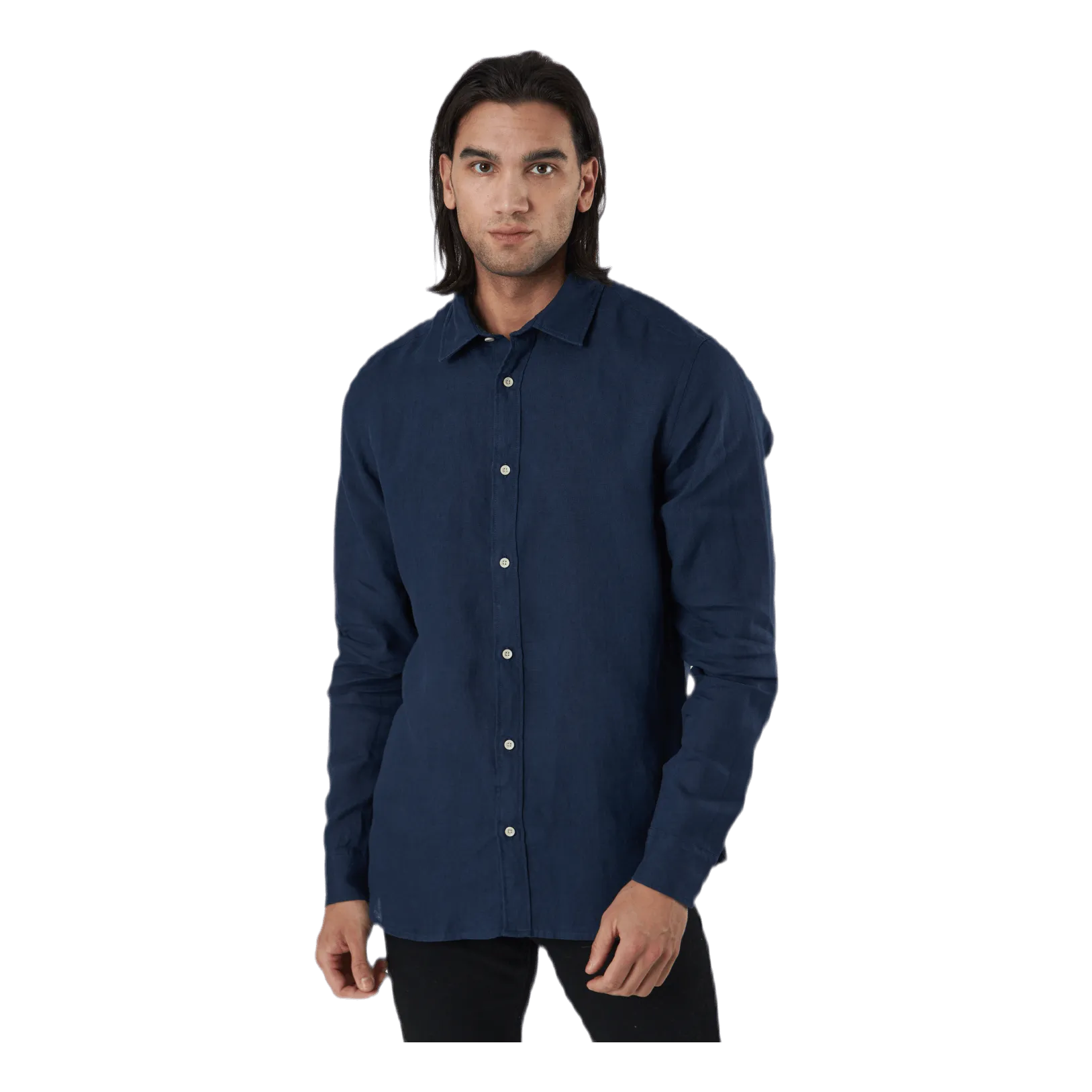 Jack & Jones Bluplain Linen Shirt L/s Blå