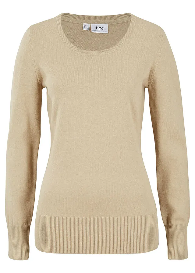 Jersey básico de punto fino con algodón reciclado Beige