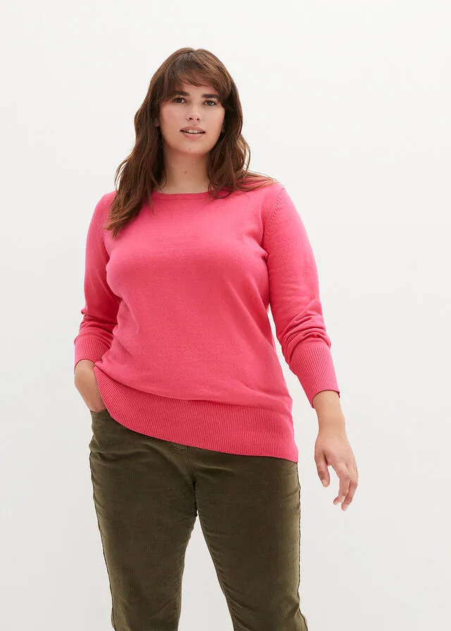 Jersey básico de punto fino con algodón reciclado Beige