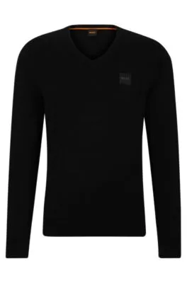 Jersey regular fit de algodón y cashmere con parche de logo