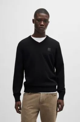 Jersey regular fit de algodón y cashmere con parche de logo