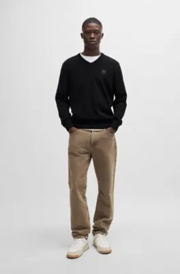 Jersey regular fit de algodón y cashmere con parche de logo