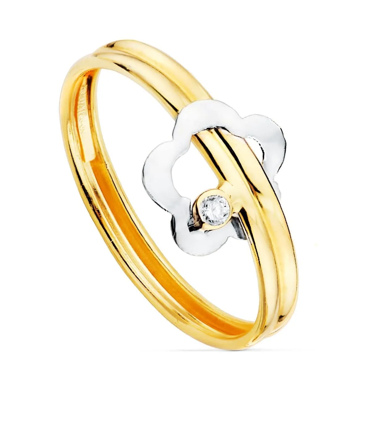 Juego Primera Comunión Oro Bicolor 18K Flor