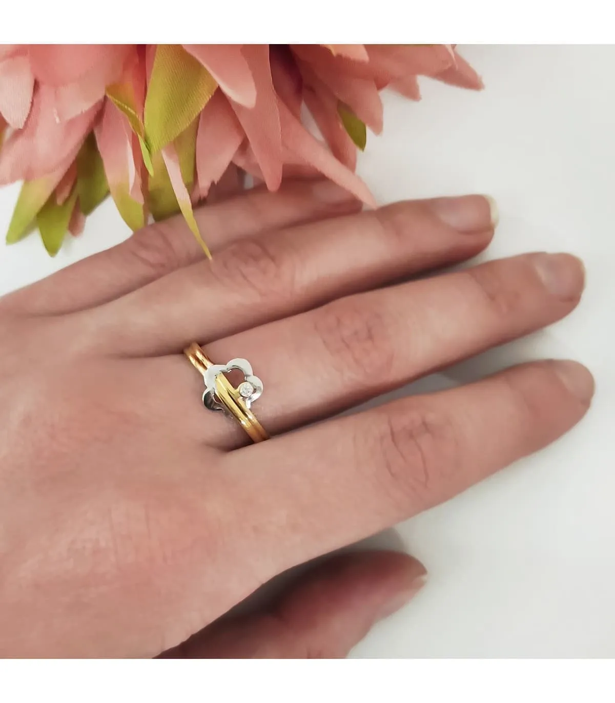 Juego Primera Comunión Oro Bicolor 18K Flor