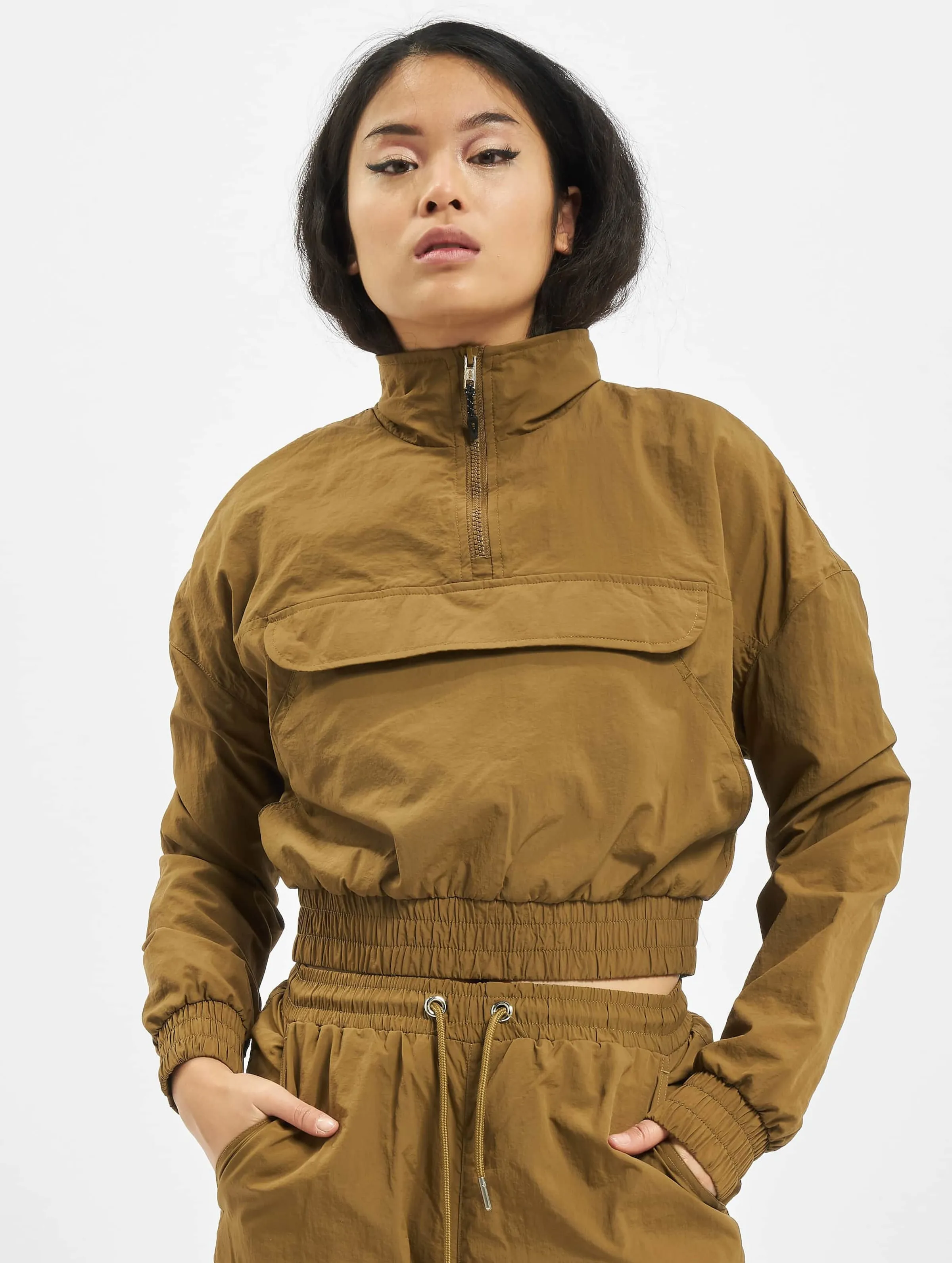 Ladies Cropped Crinkle Nylon Pull Over 