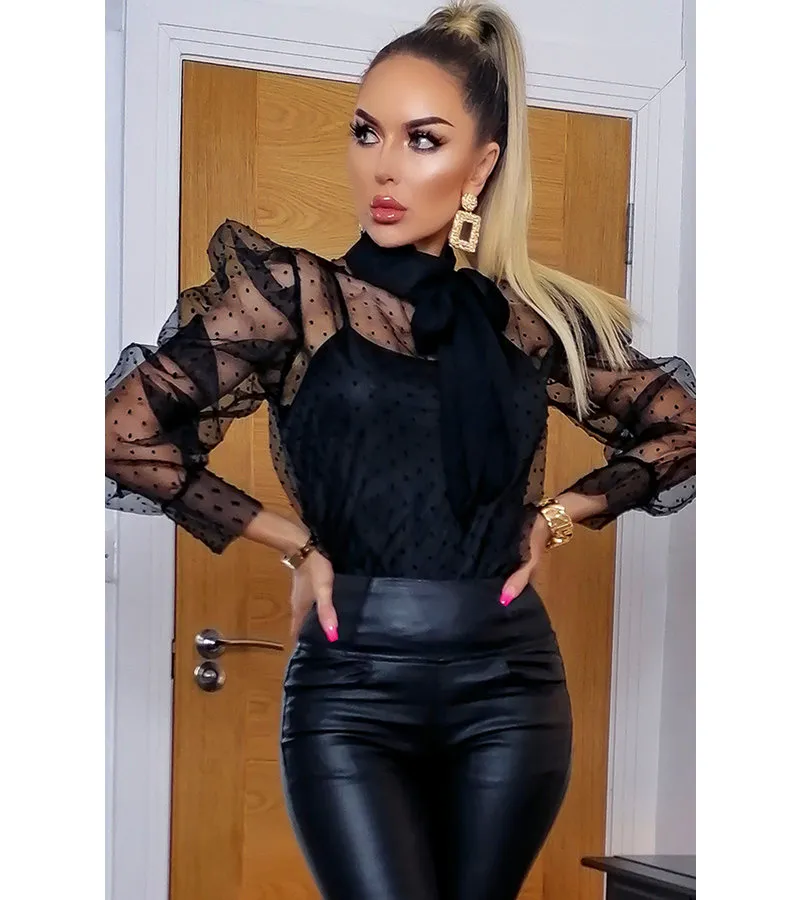LILLY DEL LUNAR MANGA ABULTADA TOP  MUJER  NEGRO