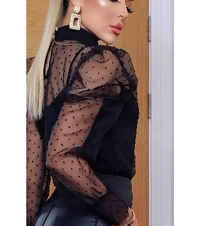 LILLY DEL LUNAR MANGA ABULTADA TOP  MUJER  NEGRO