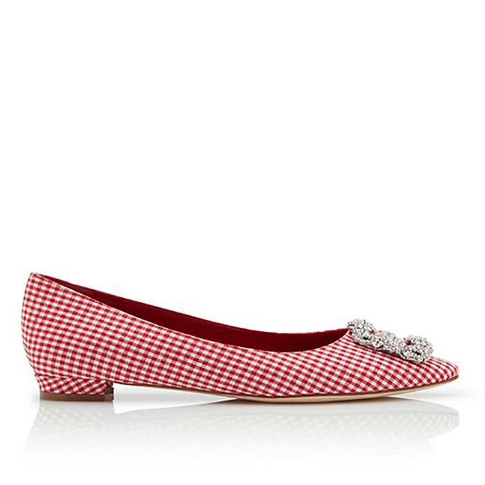MANOLO BLAHNIK ZAPATOS PLANOS MUJER HEBILLA JOYA TACóN 10MMROJO