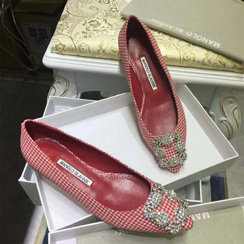 MANOLO BLAHNIK ZAPATOS PLANOS MUJER HEBILLA JOYA TACóN 10MMROJO