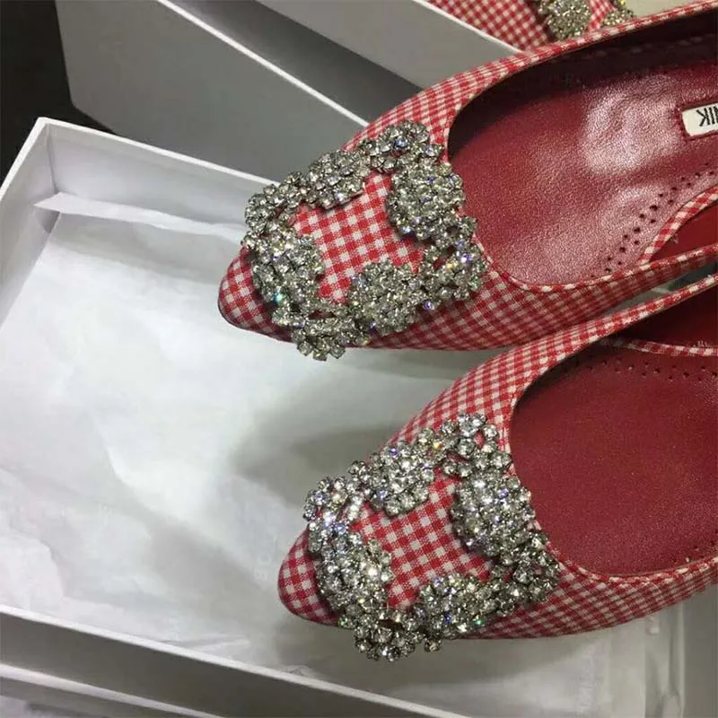 MANOLO BLAHNIK ZAPATOS PLANOS MUJER HEBILLA JOYA TACóN 10MMROJO