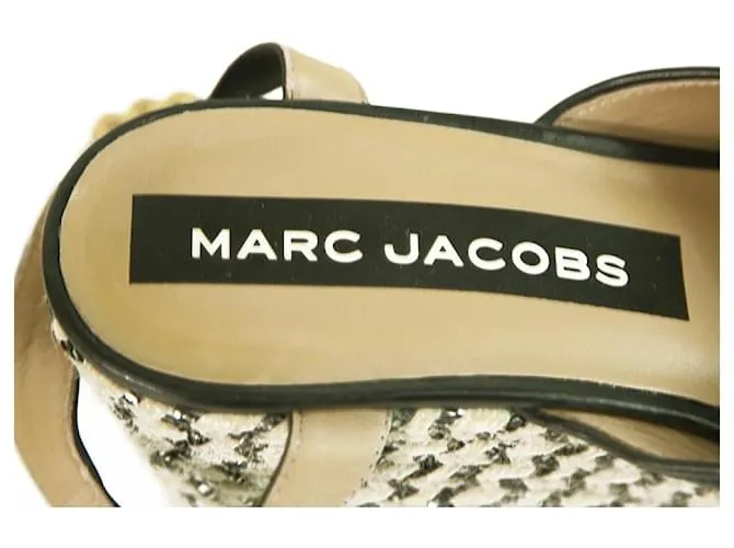 Marc Jacobs Sandalia de cuña con hebilla y cuentas de cuero negro "Rowan" Plataforma SZ 39 