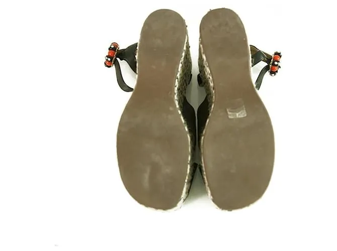 Marc Jacobs Sandalia de cuña con hebilla y cuentas de cuero negro "Rowan" Plataforma SZ 39 