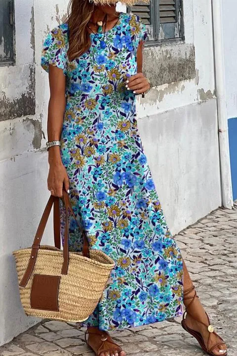 Maxi vestido con estampado floral, azul claro