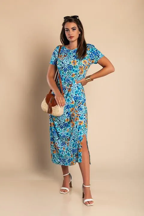 Maxi vestido con estampado floral, azul claro