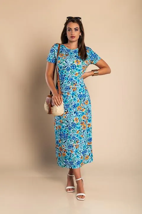 Maxi vestido con estampado floral, azul claro