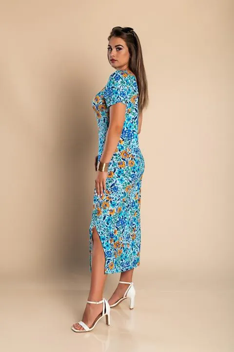 Maxi vestido con estampado floral, azul claro