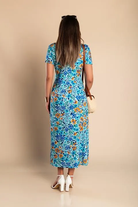 Maxi vestido con estampado floral, azul claro