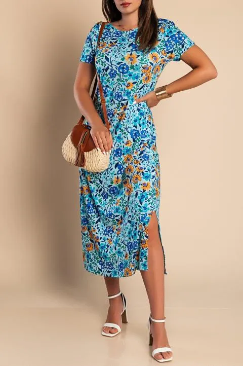 Maxi vestido con estampado floral, azul claro
