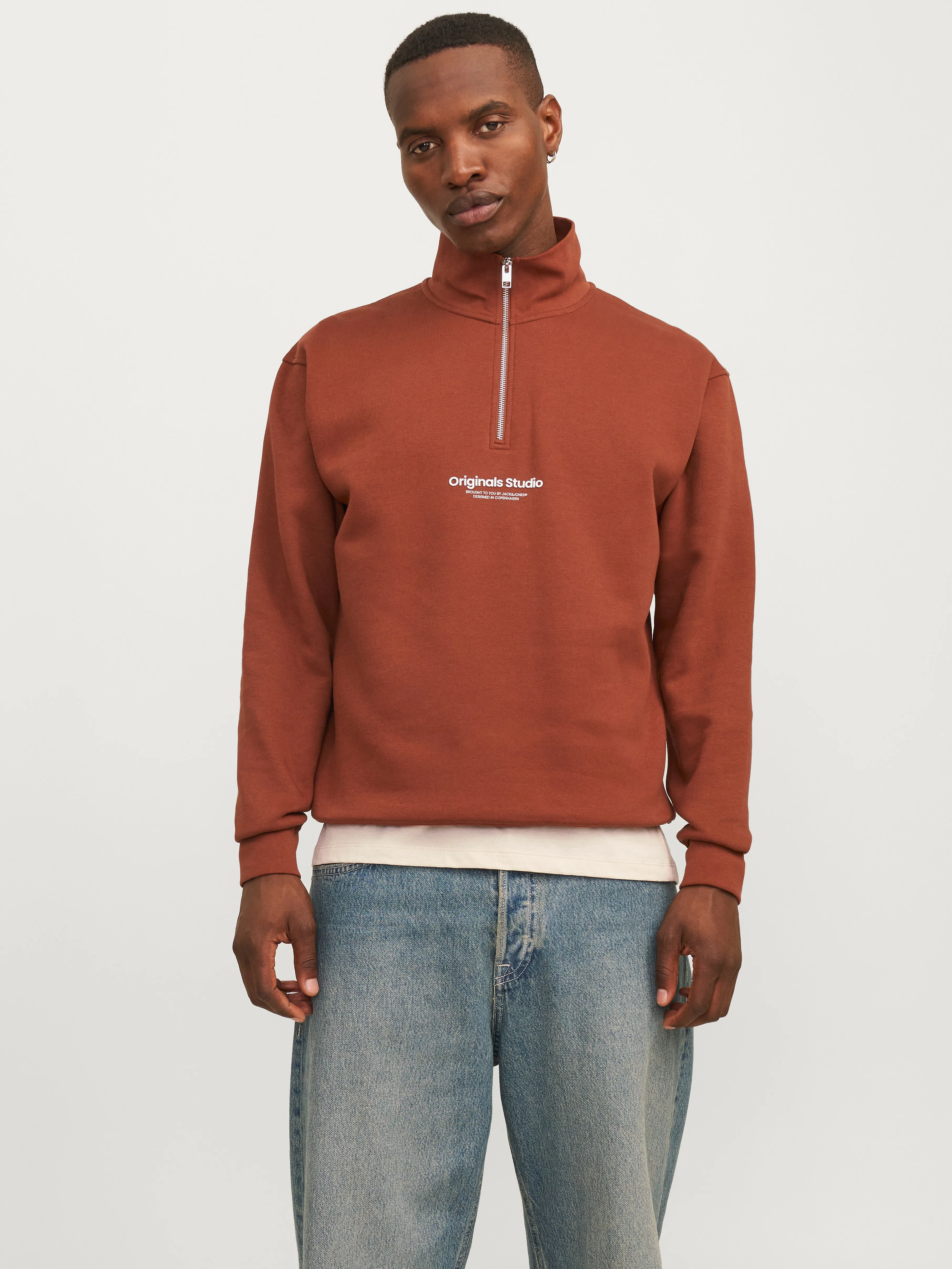 Media cremallera Con texto | Rojo oscuro | Jack & Jones®