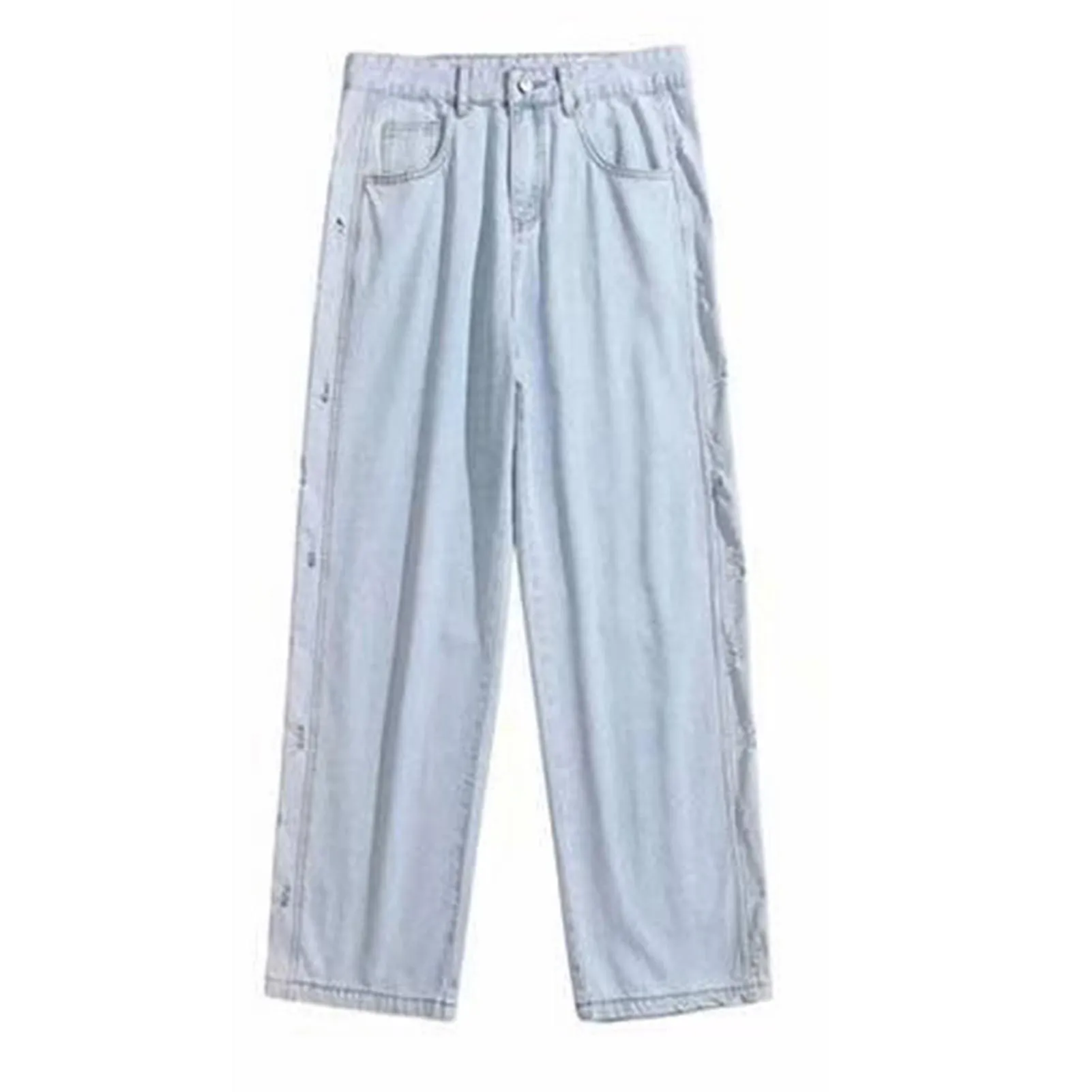 Men Distressed Denim Pants Wide Leg Causal Loose Comfortable Men Denim Trousers Pants For Daily School
