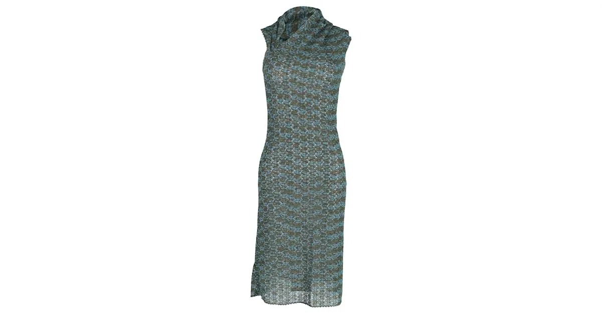 Missoni Escote Asimétrico Sin Mangas en Lana Verde Azulado 