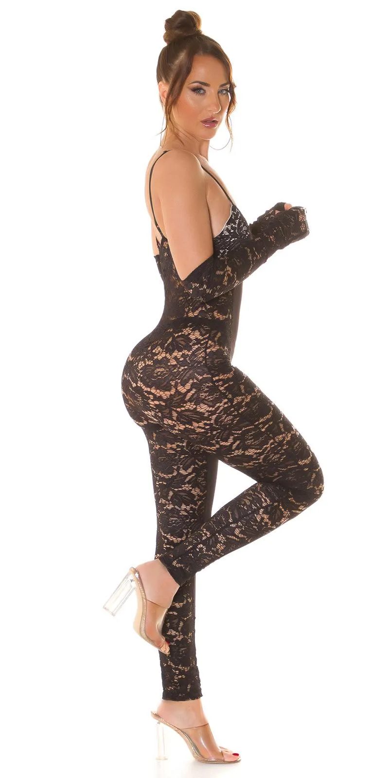 Mono ajustado con transparencia beige