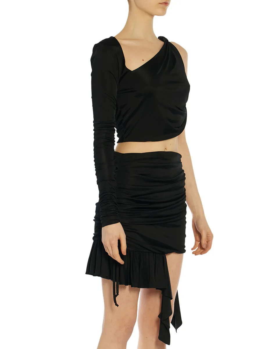 Mono Shoulder Asym Draped Top L