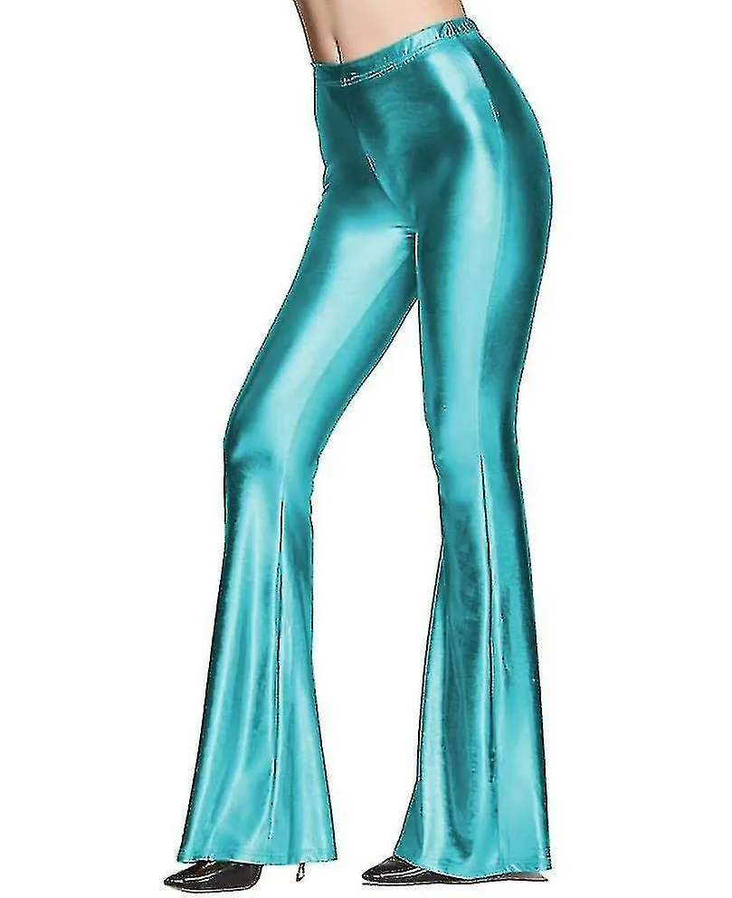 Mujer 70s Mermaid Shiny Metallic Flare Leg Pantalones Hippie Metallic Pantalones Yoga