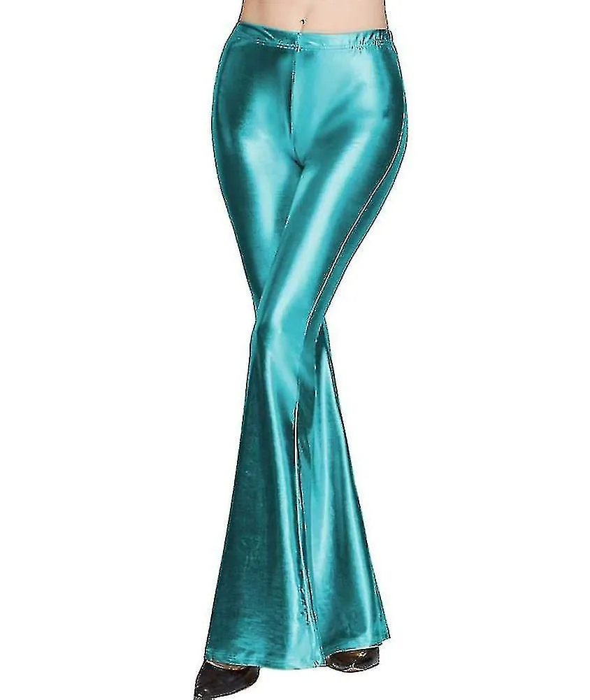 Mujer 70s Mermaid Shiny Metallic Flare Leg Pantalones Hippie Metallic Pantalones Yoga