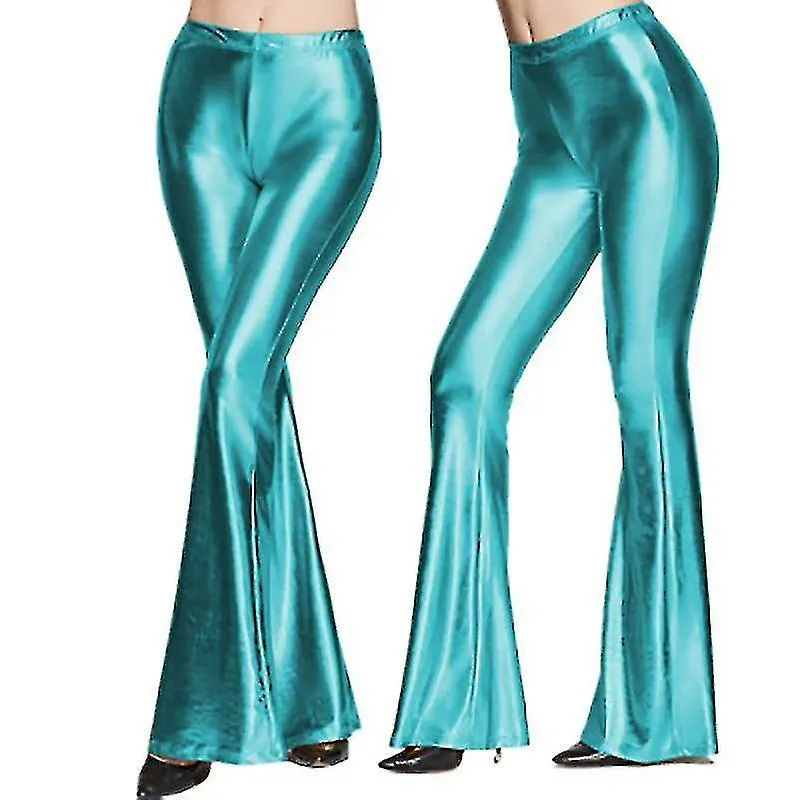 Mujer 70s Mermaid Shiny Metallic Flare Leg Pantalones Hippie Metallic Pantalones Yoga
