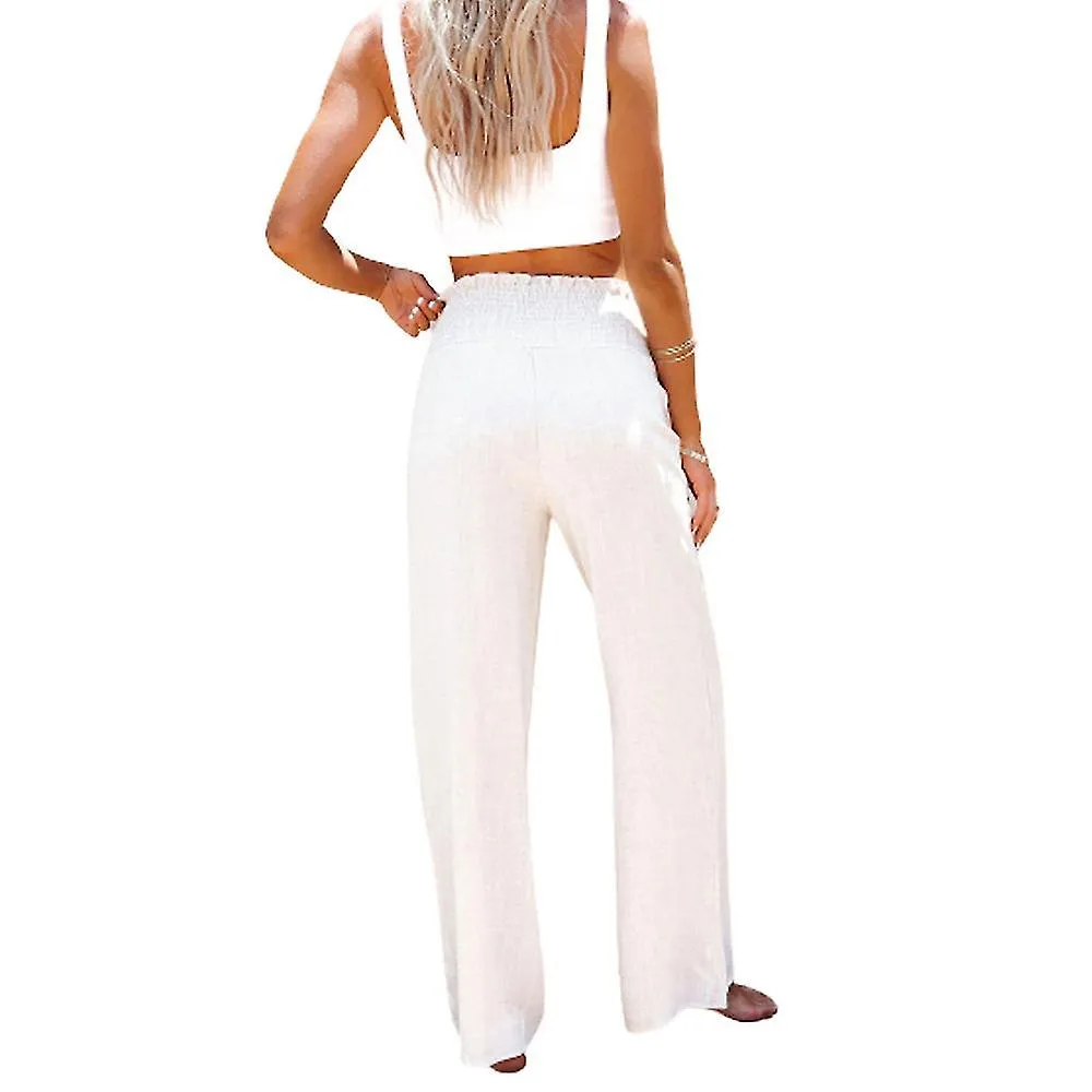 Mujeres Elásticas Cintura Alta Pantalones de Pierna Ancha Casual Pantalones Sueltos de Yoga