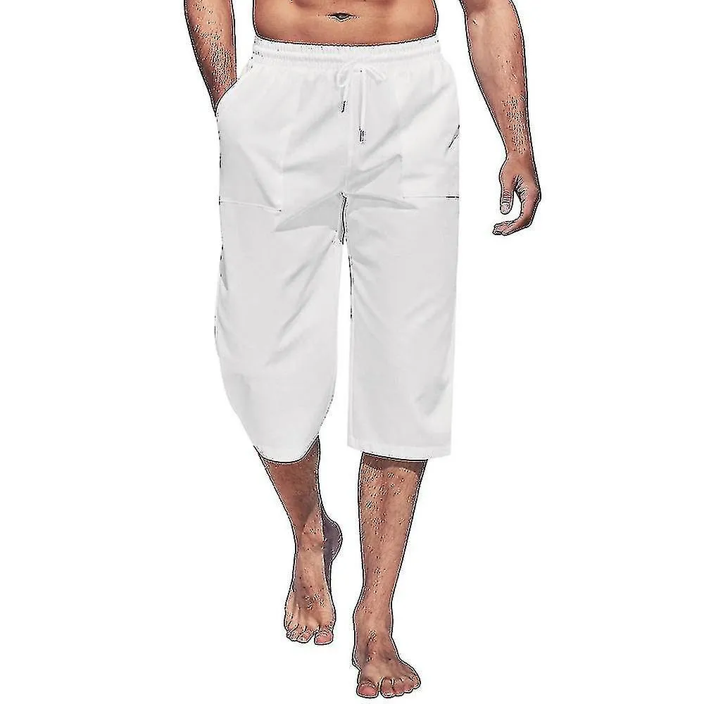 Pantalones Capri para hombres Ligero Suelto 3/4 Pantalones cortos con cordón Cintura elástica Pantalones de yoga de playa casual