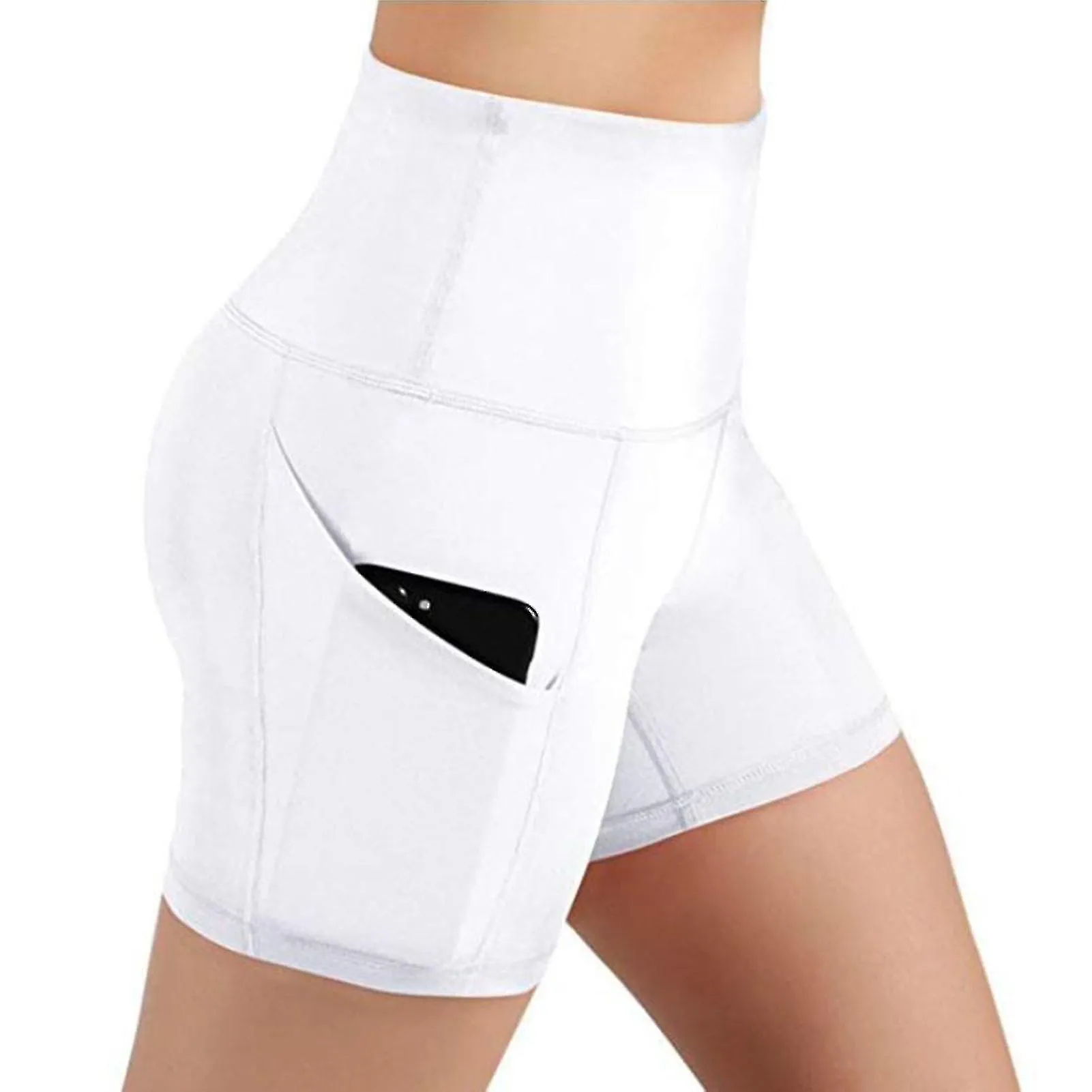 Pantalones cortos de ciclismo de cintura alta para mujer con 2 bolsillos laterales Pantalones cortos de yoga para ejercicios de 