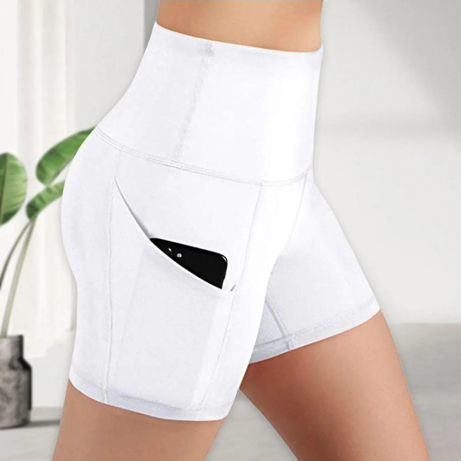 Pantalones cortos de ciclismo de cintura alta para mujer con 2 bolsillos laterales Pantalones cortos de yoga para ejercicios de 