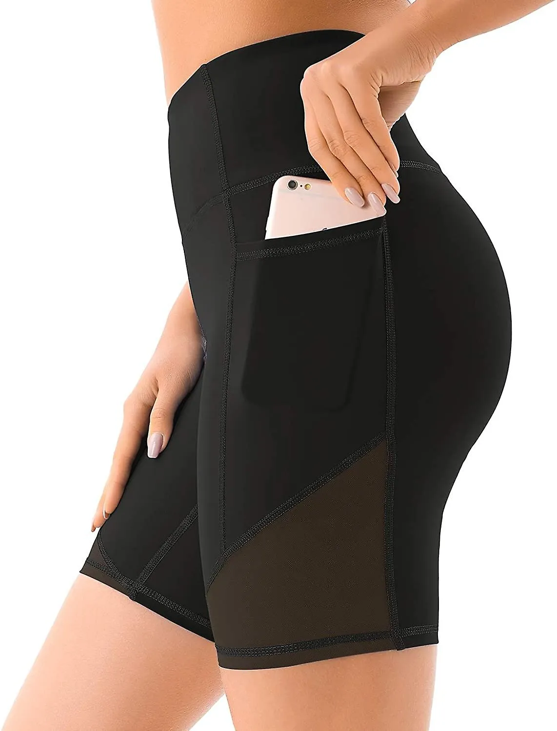 Pantalones cortos de yoga de cintura alta para mujeres con bolsillos pantalones cortos de entrenamiento de barriga